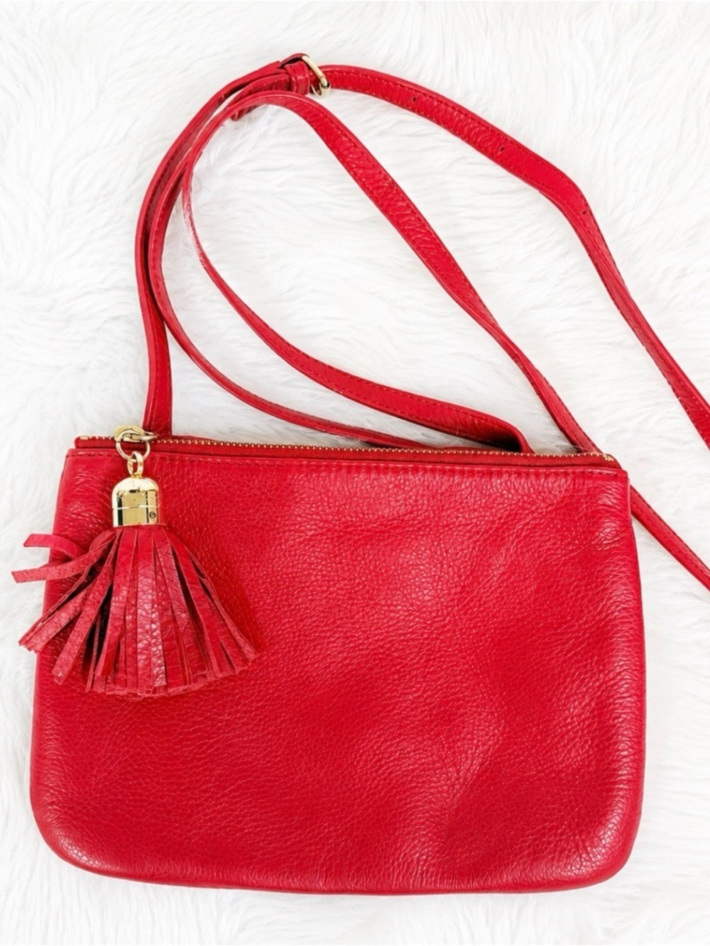 Talbots Red Leather Tassel Crossbody Bag Gold Hardware